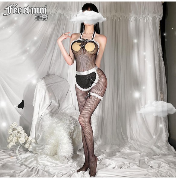 FEE ET MOI Sexy Maid Seethrough Body Stockings (Black)
